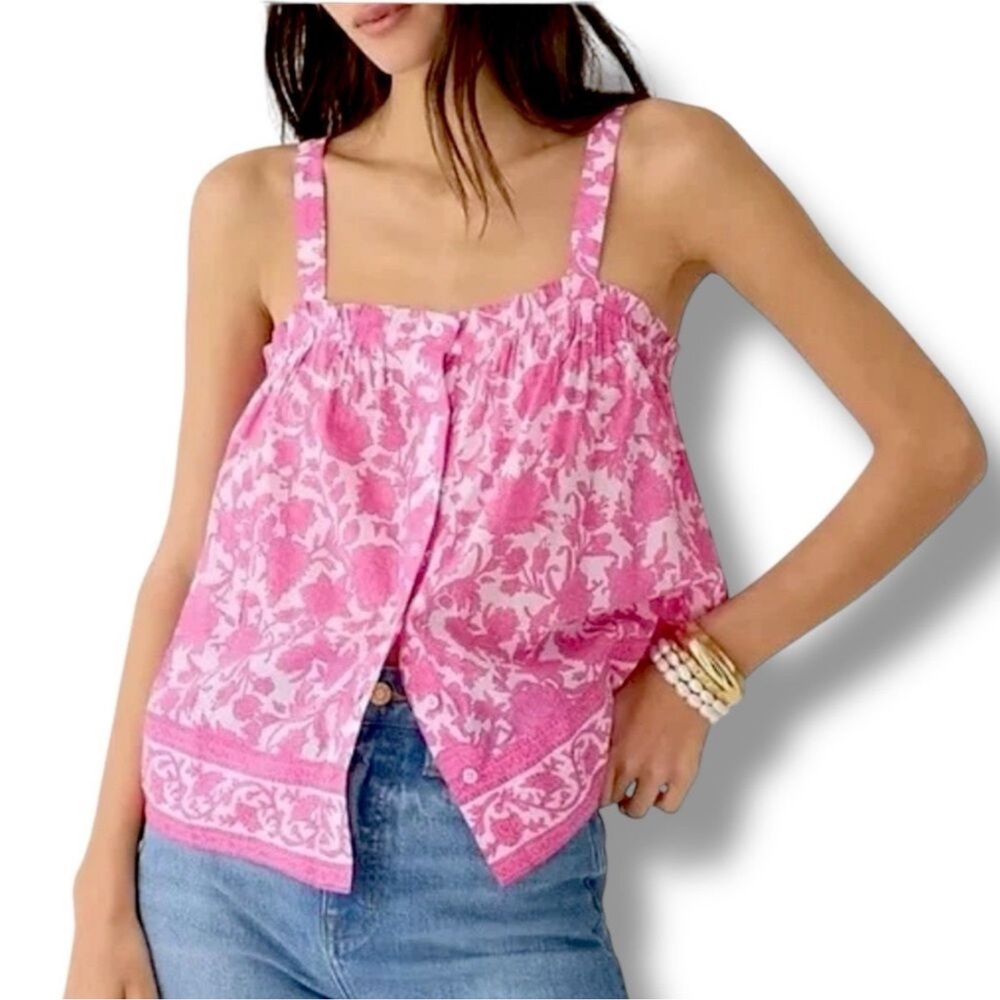 J.Crew button front tank, tiny rosebud ruffle
